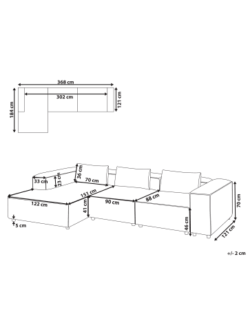 Beliani Ecksofa BRANDE in Grau - (W) 330 x (H) 70 x (L) 184 cm