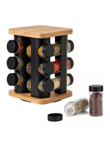 relaxdays Gewürzkarussell "12 Gläser" in Natur/ Schwarz - (B)18,5 x (H)21 x (T)18,5 cm