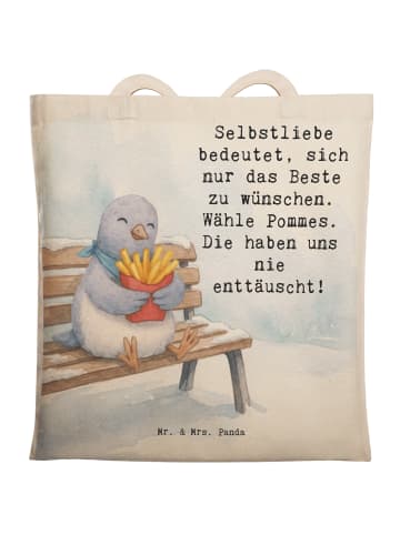 Mr. & Mrs. Panda Tote Bag Taube Winter Pommes Design mit Spruch in Weiß