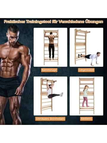 COSTWAY Sprossenwand Quadro Klettergerüst Kletterwand in Hellbraun