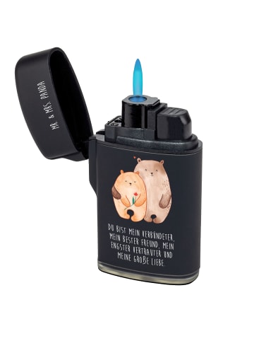 Mr. & Mrs. Panda Gasfeuerzeug Bären Liebe mit Spruch in Schwarz
