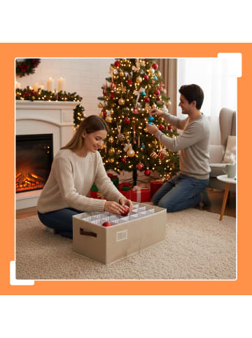 relaxdays Weihnachtskugel-Aufbewahrungsbox in Beige - (B)66,5 x (H)26 x (T)33 cm