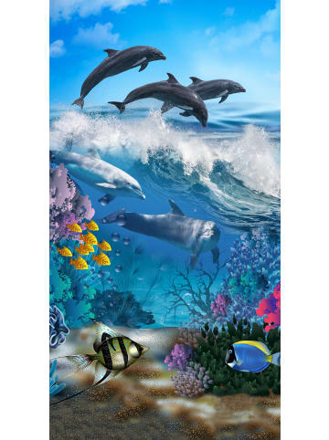 Good Morning Velours-Frottier Strandtuch Delfin in blau-bunt