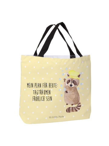 Mr. & Mrs. Panda Shopper Waschbär mit Spruch in Gelb Pastell