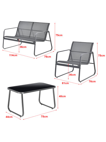 en.casa Gartenmöbelset Palencia in Grau Schwarz (H)75cm (B)61cm (T)76cm