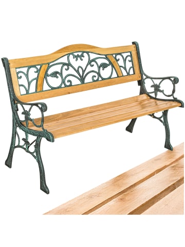 tectake Outdoor-Sitzbank, 124 x 60 x 83 cm, gefertigt aus Holz und Gusseisen