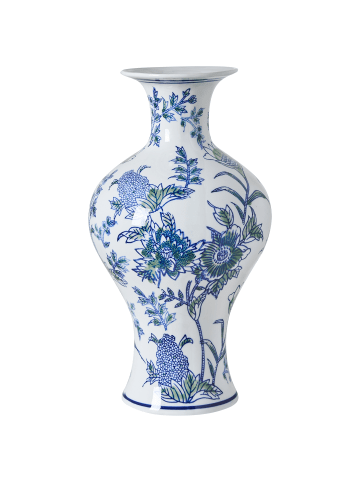 Beliani Blumenvase BERGA in Weiß/Blau - (W) 17 x (H) 36 x (L) 17 cm