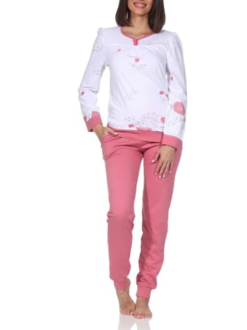 NORMANN Langarm Schlafanzug Pyjama Bündchen in rosa