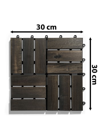 Gartenfreude 10er-Set Holzfliesen Klicksystem in Schwarzbraun