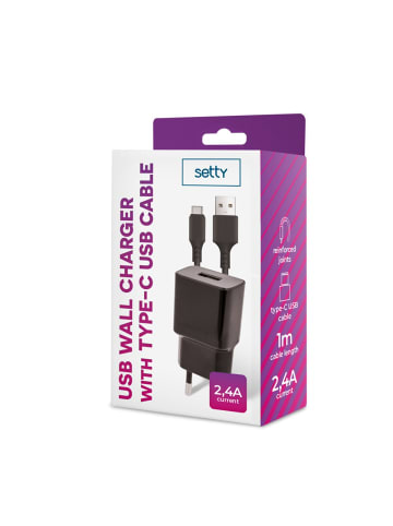 Anycubic Setty Ladegerät 1x USB 2,4A schwarz + USB-C Kabel 1,0 m NEU