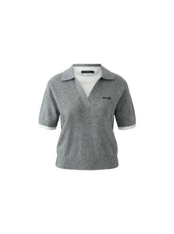 Oui Strickpullover mit Polokragen und Intarsie in Steel Grey