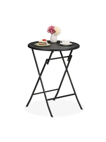 relaxdays Gartentisch "Rattan-Optik" in Schwarz - (H)75 x Ø 60 cm