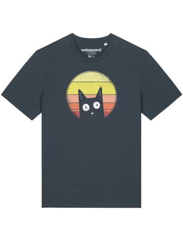 wat? Apparel T-Shirt Sunset Cat in India Ink Grey