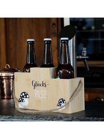 UNUS UNUS Flaschenhalter Glückspilze Holz Bambus 3 Flaschen Geeschenkidee in Natur