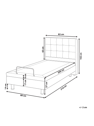 Beliani Einzelbett DUKE in Grau - (W) 82 x (H) 102 x (L) 216 cm