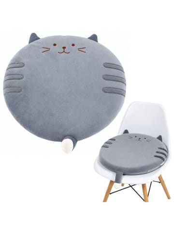 Wisam Rundes Plüsch-Sitzkissen Katze Grau Weicher Sitz 40 cm