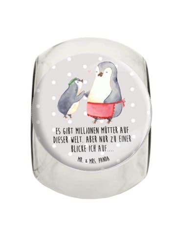 Mr. & Mrs. Panda Teedose Pinguin mit Kind mit Spruch in Grau Pastell