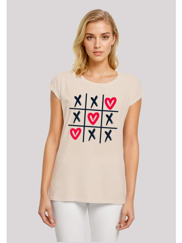 F4NT4STIC Extended Shoulder T-Shirt Valentinstag Herz Tic Tac Toe in Whitesand