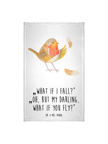 Mr. & Mrs. Panda Handtuch Rotkehlchen Federn mit Spruch in Weiß