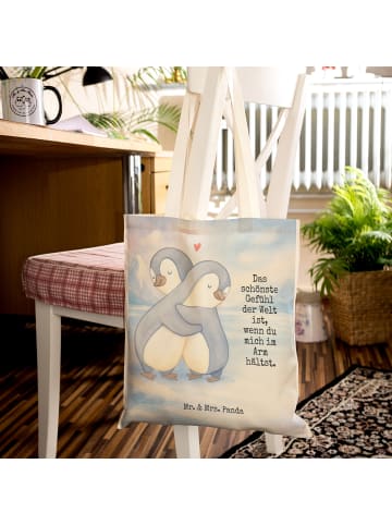 Mr. & Mrs. Panda Schultertasche Pinguine Kuscheln Design mit Spruch in Weiß