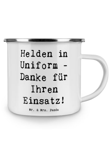 Mr. & Mrs. Panda Emaille Tasse Spruch Polizist Held mit Spruch in Weiß