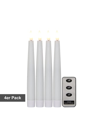 STAR Trading LED Stabkerzen, Flamme Slim' in Weiß, 4er Set, Batterie, Timer, Fernbe