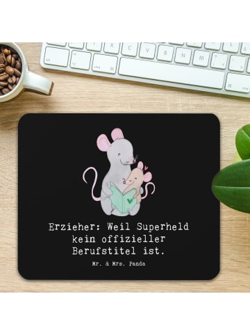 Mr. & Mrs. Panda Mauspad Erzieher Superheld mit Spruch in Schwarz