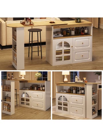 ABRIHOME Sideboard in Weiß mit 2 Schubladen Snackregal und Bogenglas