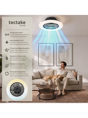 tectake LED Ventilatorleuchte Ø 50 cm, 3000-6500 K, 3 Stufen, leise, dimmbar