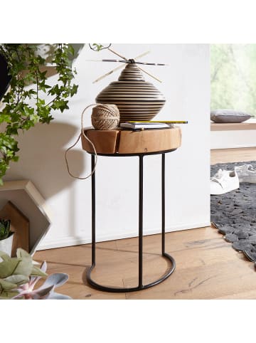 FineBuy Beistelltisch in Braun / Akazie / 28x28x45