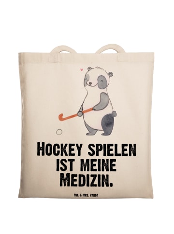 Mr. & Mrs. Panda Tragetasche Panda Hockey spielen mit Spruch in Creme