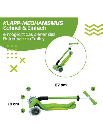 GLOBBER Scooter ELITE LIGHTS Roller in grün, mit Leuchtrollen