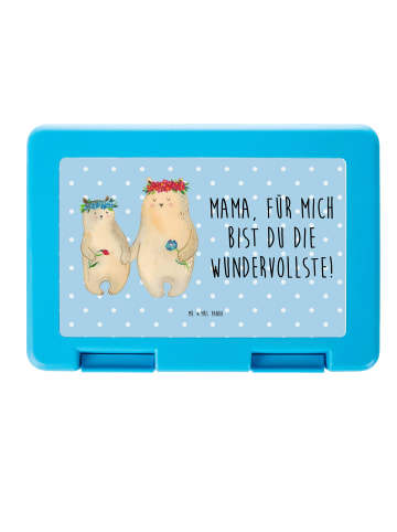 Mr. & Mrs. Panda Lunchbox Bären mit Blumenkranz mit Spruch in Blau Pastell