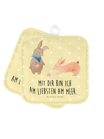 Mr. & Mrs. Panda 2er Set Topflappen Hasen Muschel mit Spruch in Gelb Pastell