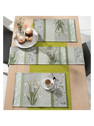 Sander Baumwollmischung, Gewebt, Gobelin Tischset 2er-Pack Snowdrops in grün-grau