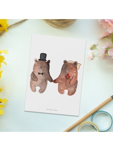 Mr. & Mrs. Panda Postkarte Bär Heirat ohne Spruch in Weiß