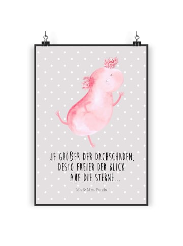 Mr. & Mrs. Panda Poster Axolotl Tanzen mit Spruch in Grau Pastell