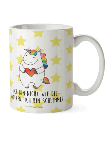 Mr. & Mrs. Panda Becher Einhorn Herz mit Spruch in Weiß
