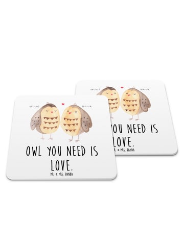 Mr. & Mrs. Panda Untersetzer Eulen Liebe mit Spruch in Weiß