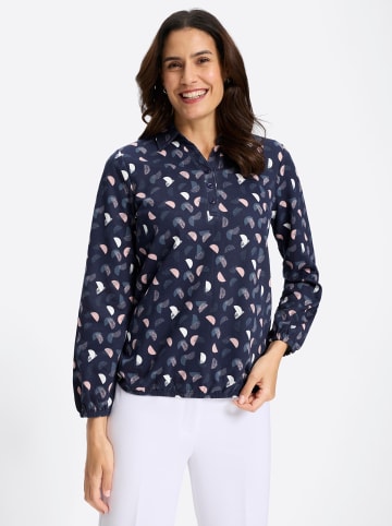 WITT WEIDEN Langarm-Poloshirt in marine-hortensie-bedruckt