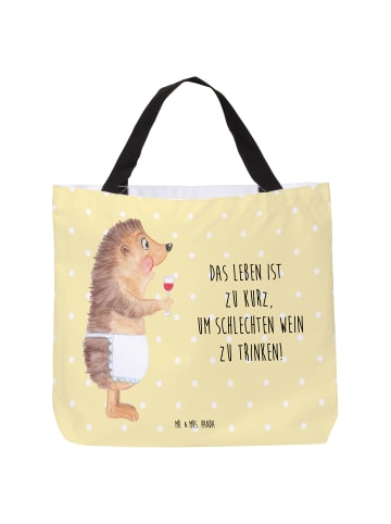 Mr. & Mrs. Panda Shopper Igel Wein mit Spruch in Gelb Pastell