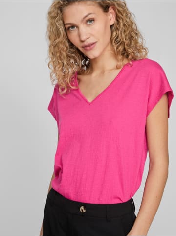 Vila Legere Shirt Bluse mit Spitzen Details V-Ausschnitt in Pink