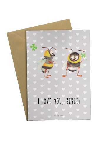 Mr. & Mrs. Panda Neujahrskarte Bienen Paar mit Spruch in Grau Pastell