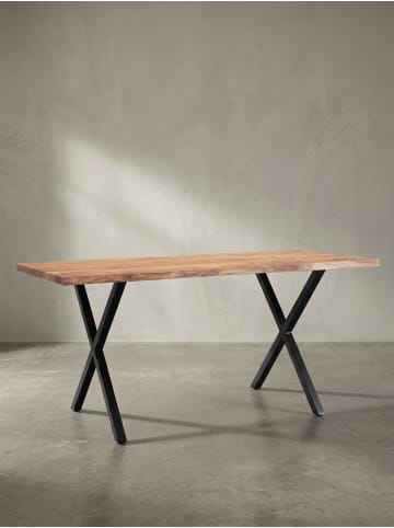 KADIMA DESIGN Esstisch Massivholz Industrial, Akazie mittel mit X-Beinen