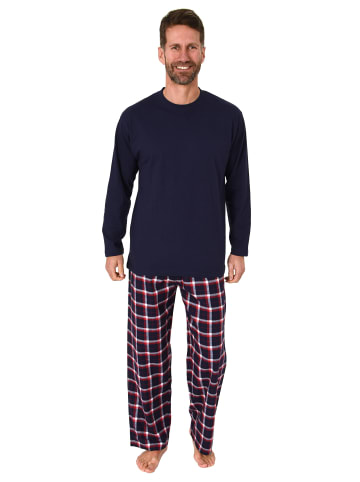 NORMANN Schlafanzug lang Pyjama FlanellHose Karo in marine