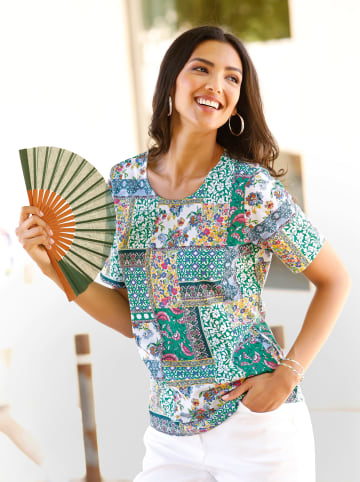 Sieh an! Kurzarmshirt in ecru-grün-bedruckt