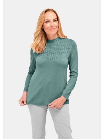 GOLDNER Eleganter Ajourpullover mit Stehbund in graugrün