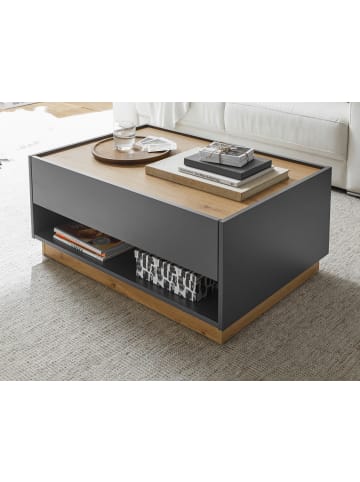 Furn.Design Couchtisch grau matt, Eiche Wotan 90 x 60 cm, Wohnzimmertisch mit Stauraum