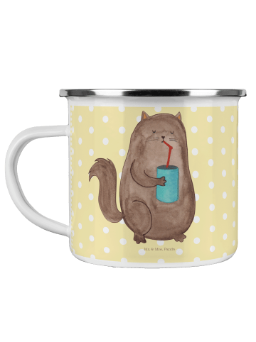 Mr. & Mrs. Panda Camping Emaille Tasse Katze Dose ohne Spruch in Gelb Pastell