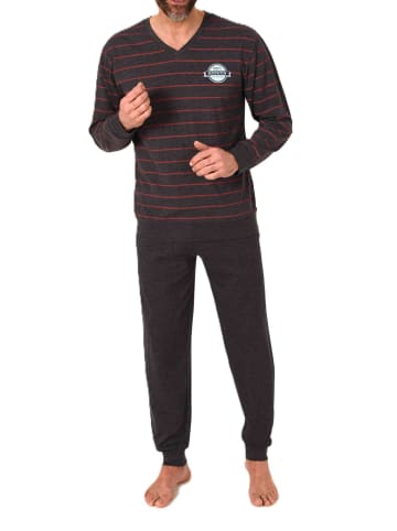 NORMANN Langarm Schlafanzug Pyjama Bündchen Streifen in rot